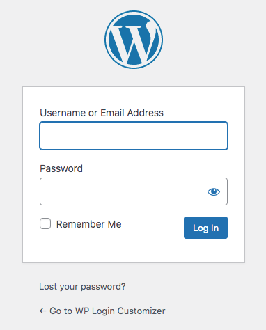 WordPress login screen default